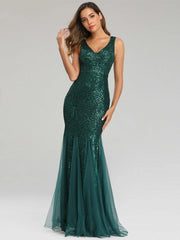 Sequin Mermaid V-Neck Sleeveless Dress