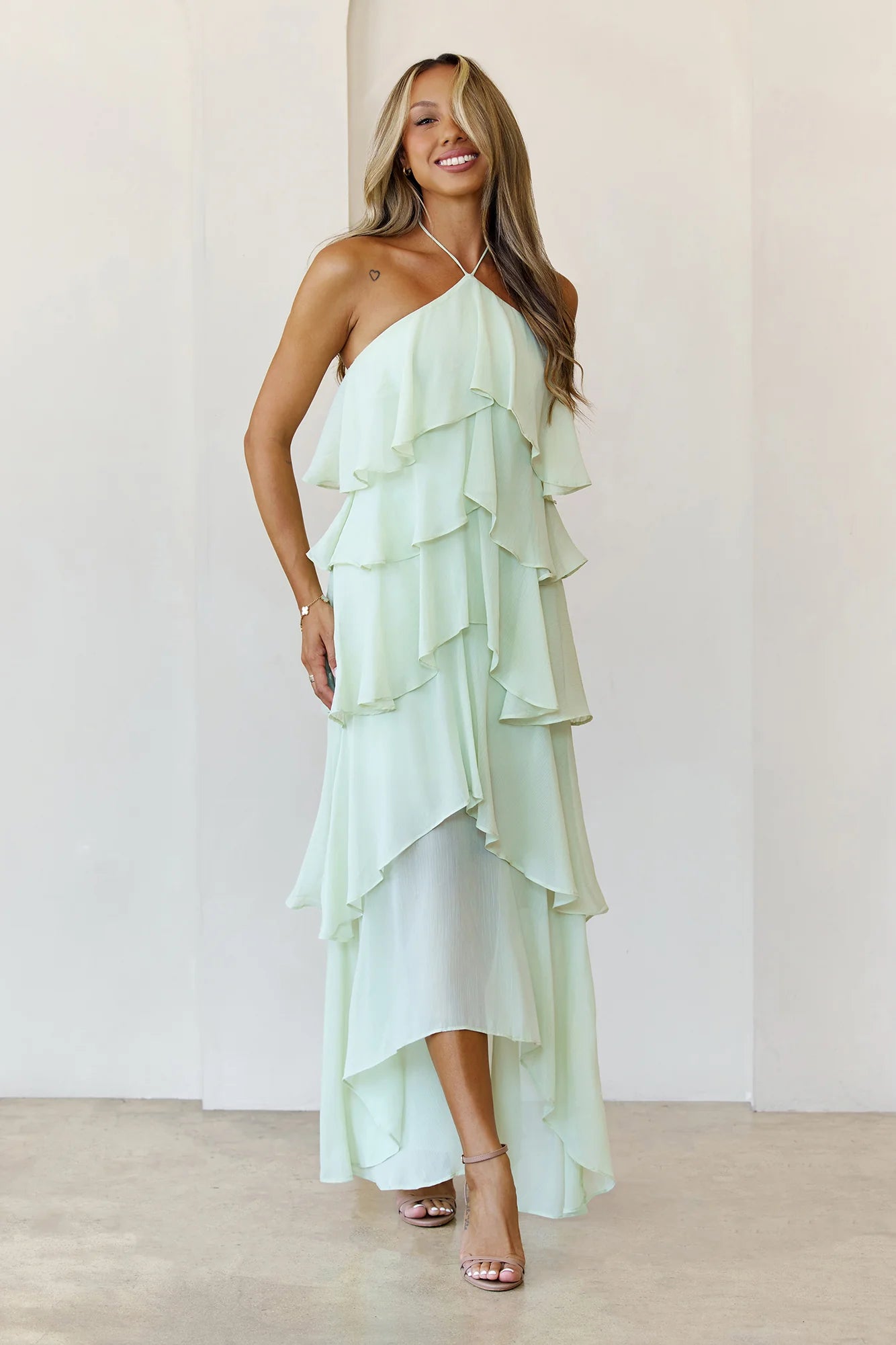 Santorini Breeze Halter Maxi Dress Lime