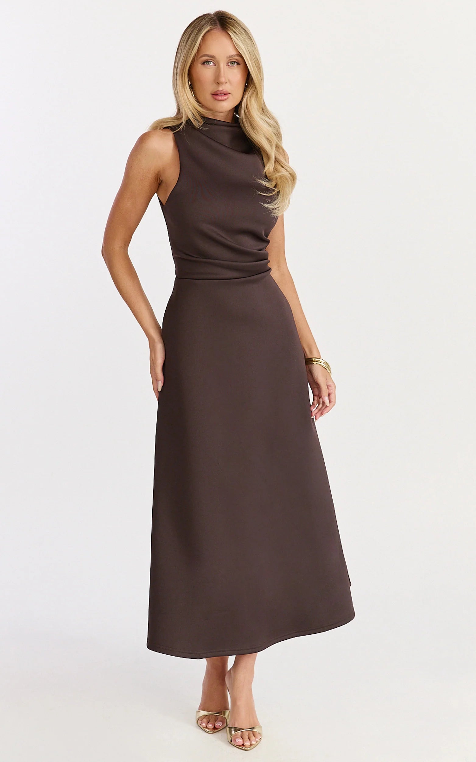 High Neck A Line Dress in Chocolate
