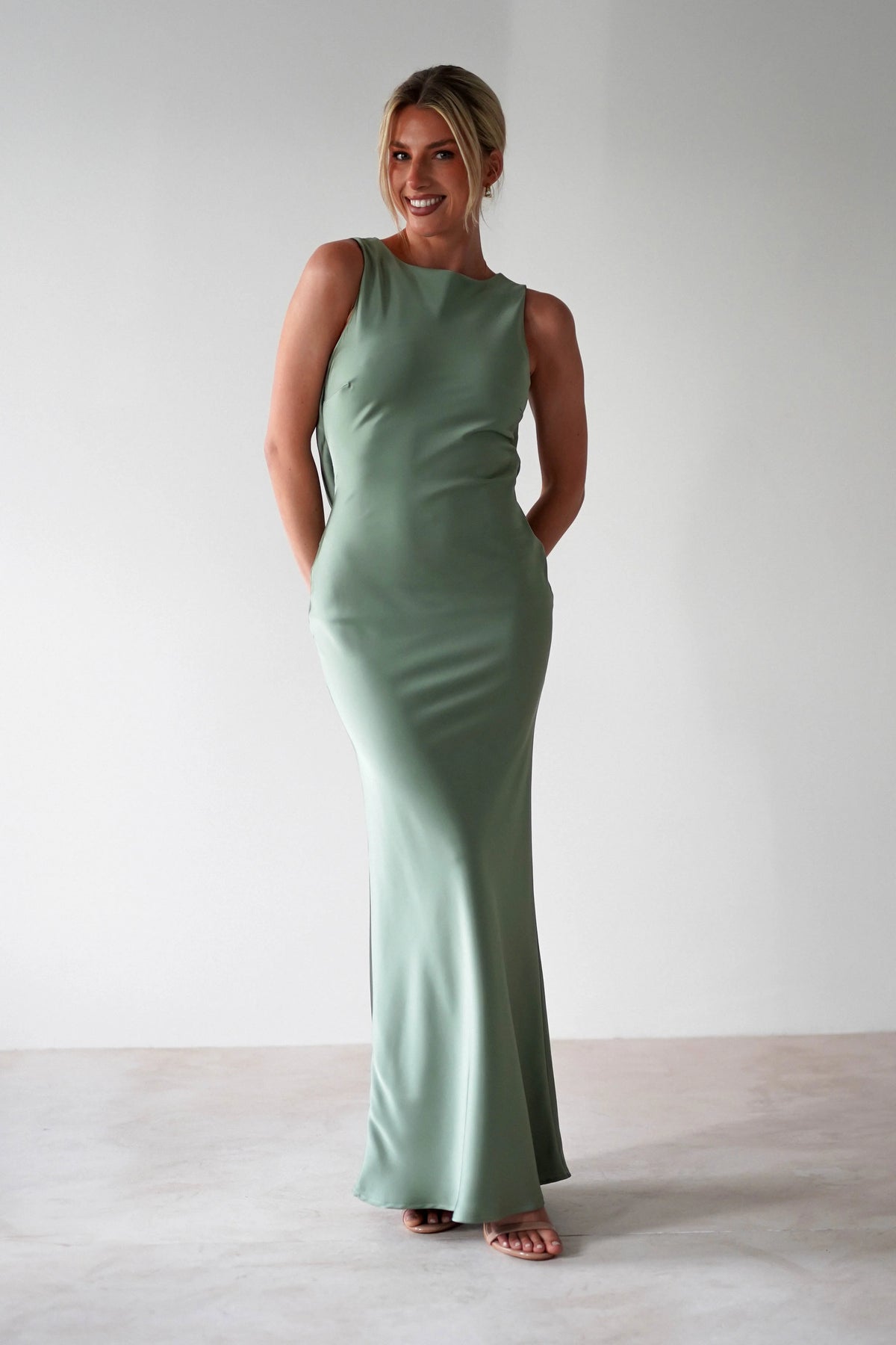 Alanna Soft Matte Satin Maxi Dress | Olive