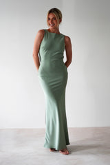 Alanna Soft Matte Satin Maxi Dress | Olive