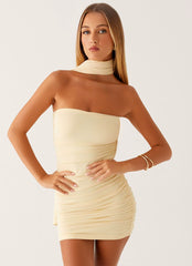Ruched Strapless Bodycon Mini Dress with Scarf– Sleek Bodycon Silhouette