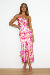 Aeris | Long asymmetrical dress with floral pattern