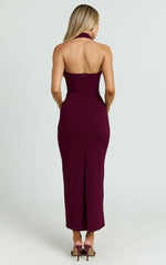 Halter Neck Column Dress in Wine