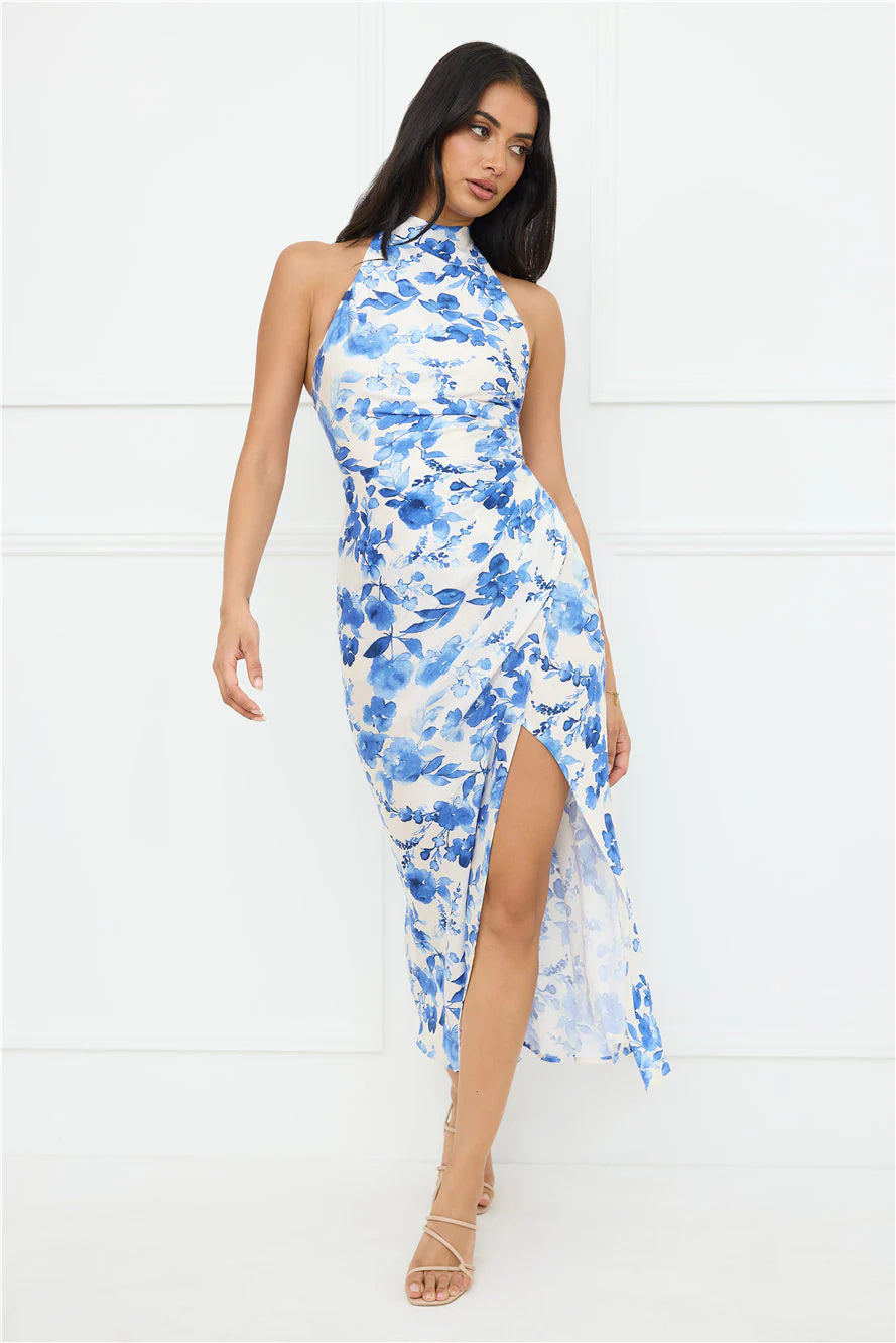 Cupid's Kiss Halter Midi Dress Blue