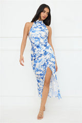 Cupid's Kiss Halter Midi Dress Blue