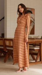 Textured V-Neck Tie Shoulder Dress