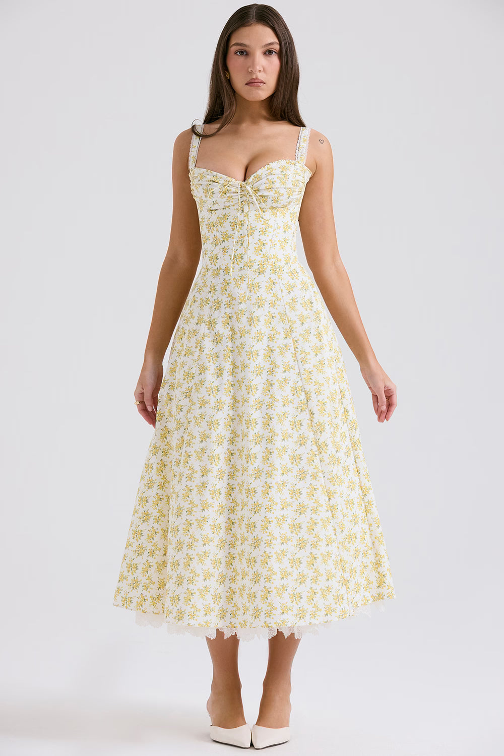 white vintage floral print cotton bustier sundress 