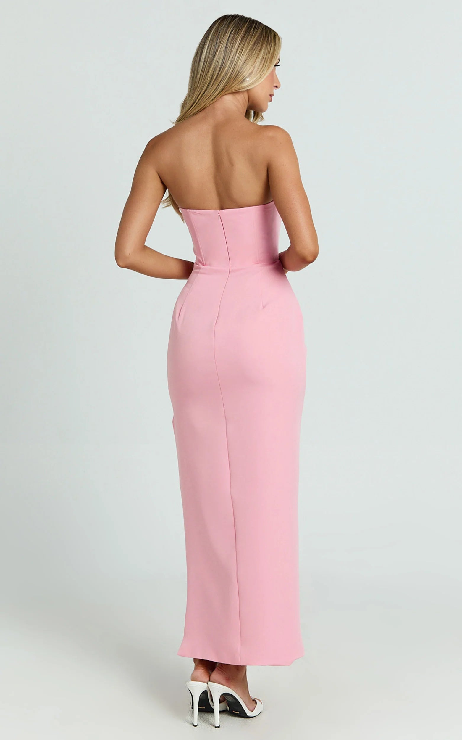Strapless Draped Side Split Dress in Pink