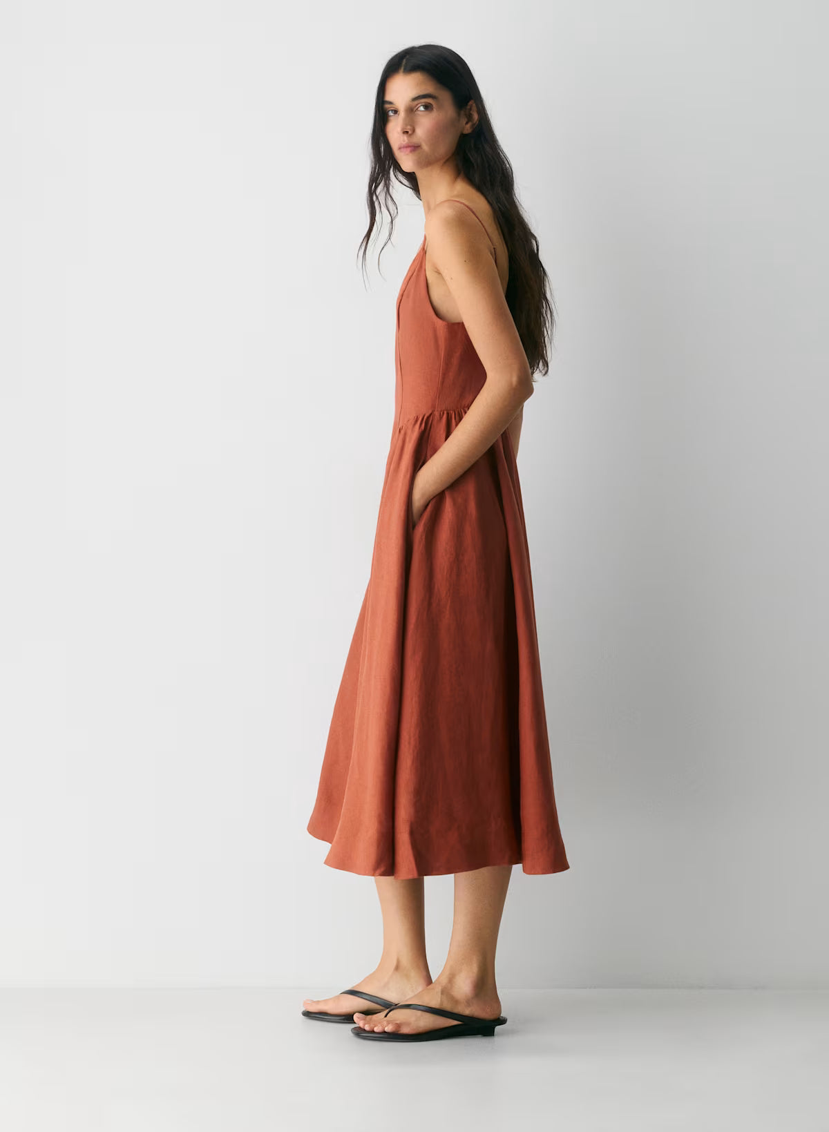 V-neck linen maxi dress