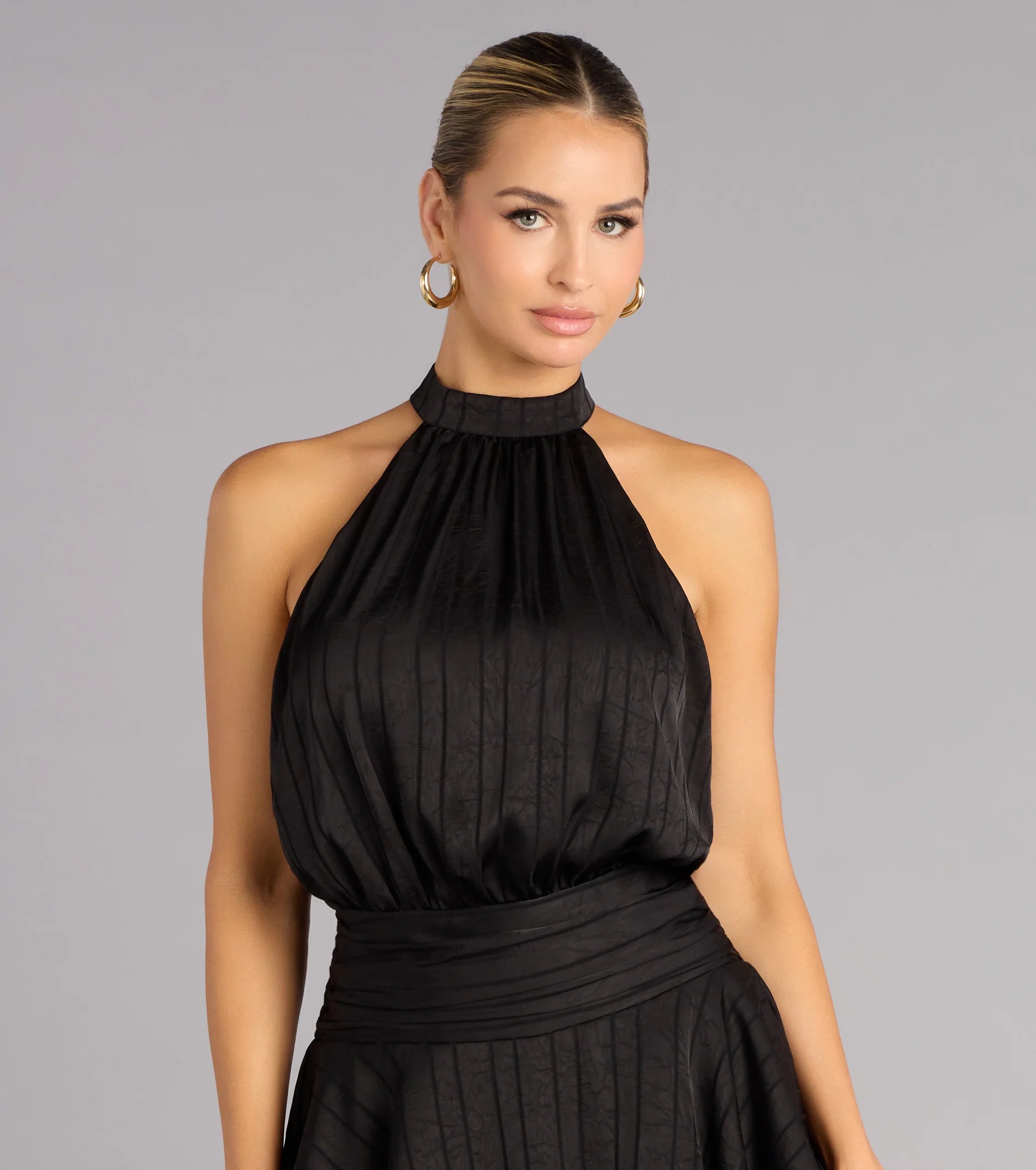 Glossy Moves Satin Halter Romper