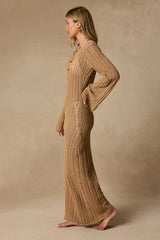 Yates Light Brown Crochet Sequin Maxi Swim Cover-Up