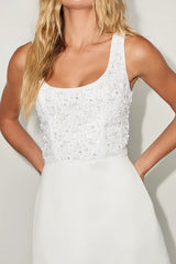 Shireen White Satin Sequin Beaded Mini Dress