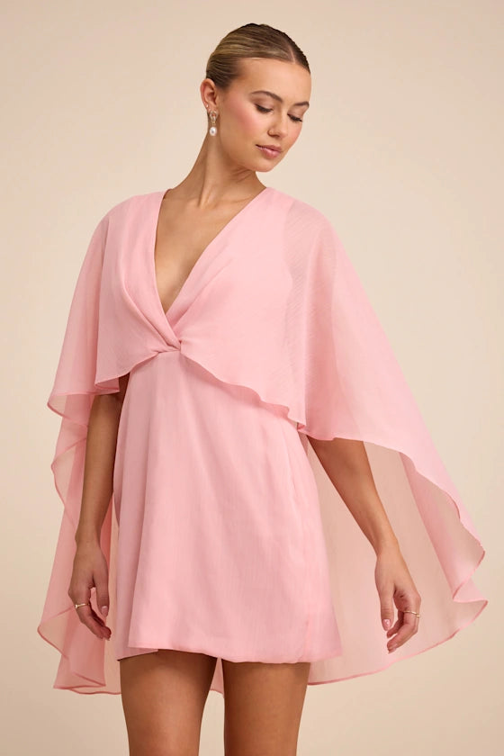 Jolia Light Pink Cape V-Neck Mini Dress